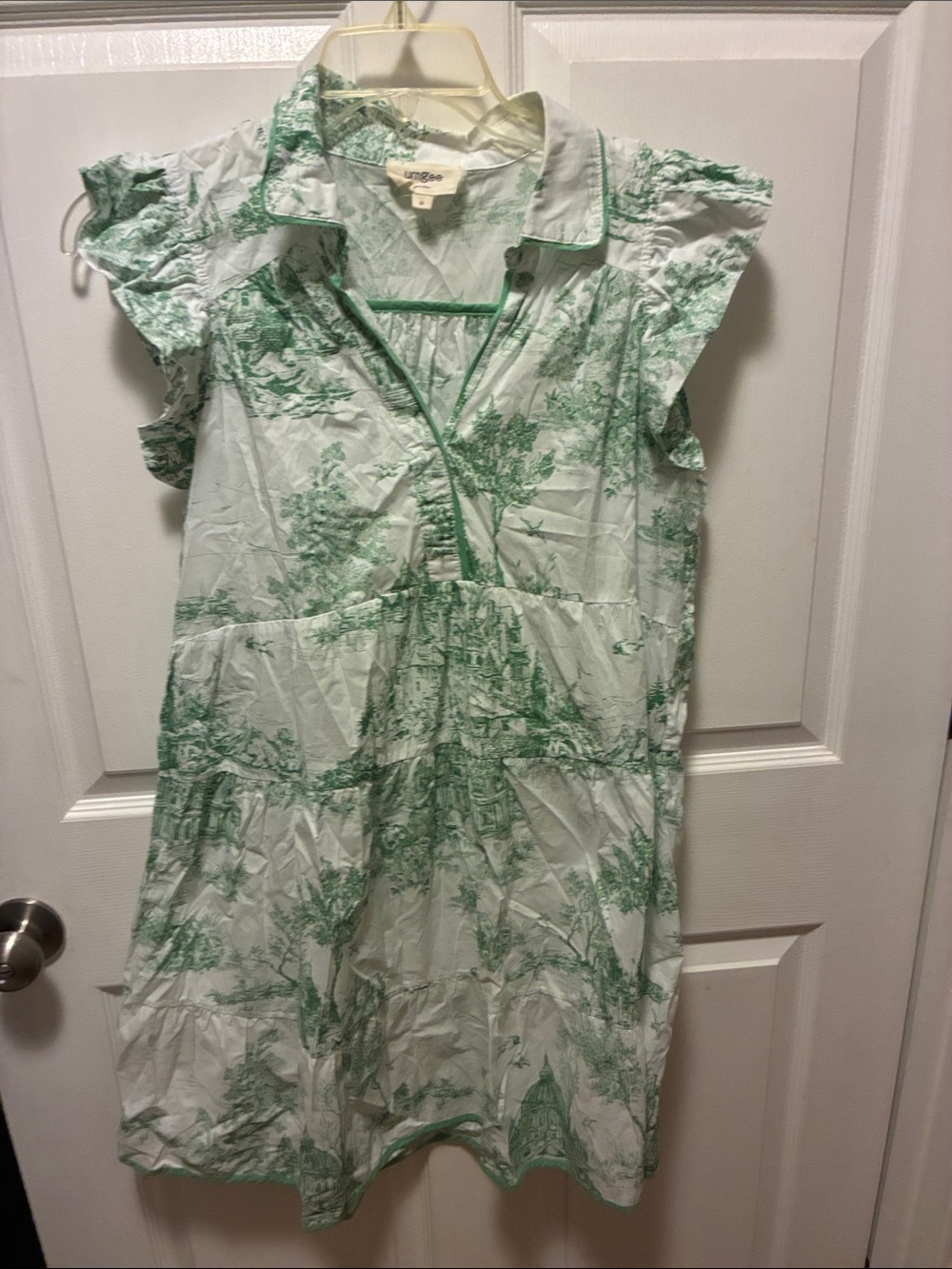 Umgee short sleeved mini dress landscape scene w/ruffled sleeves